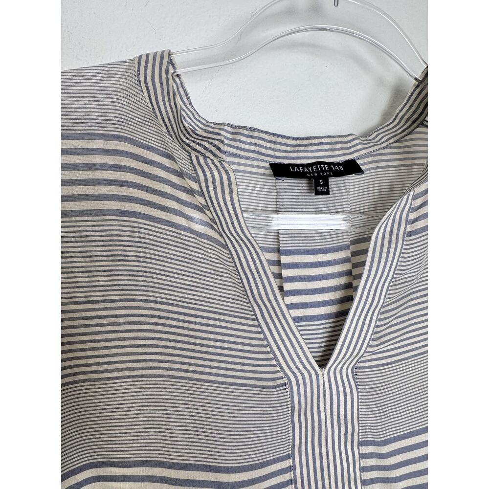 Lafayette 148 Blouse Womens Small Blue Stripe Sheer Tunic Top Relaxed - Picture 3 of 9